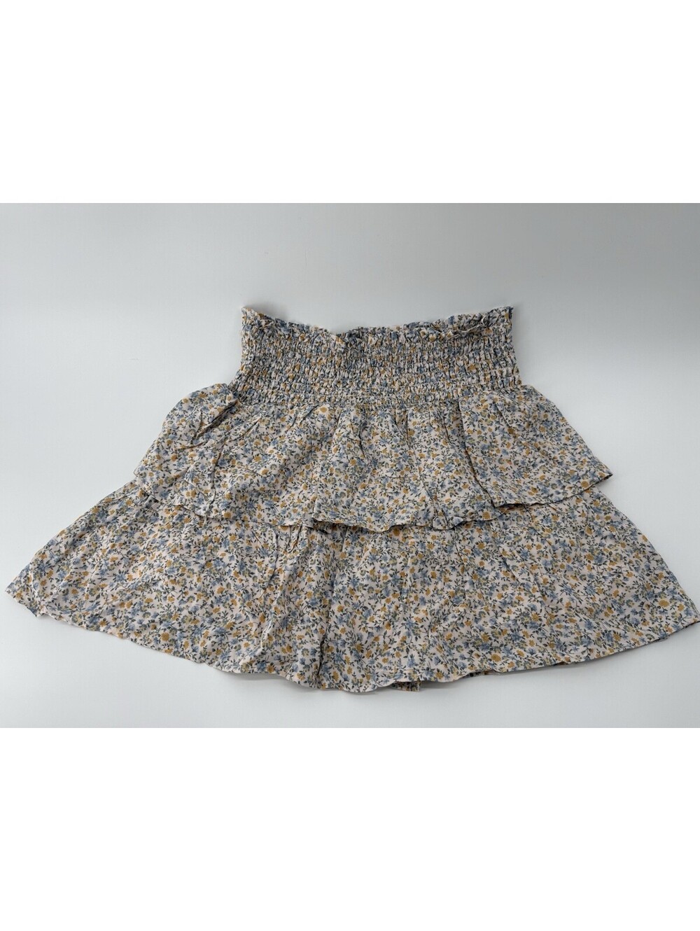 NWT Wallflower Skirt Women Large Blue Yellow Floral Tiered PullOn Lined Romantic